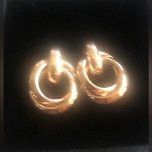 Gold Toned Double Hoop Drop Earrings - Women Jewelry